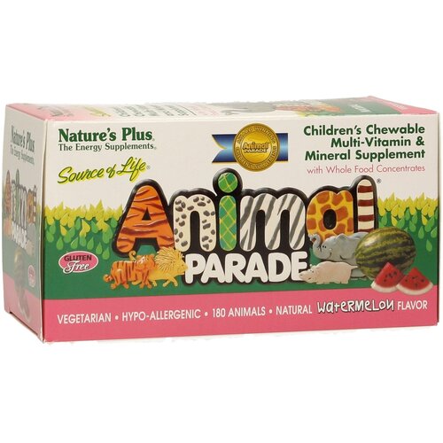 Nature&amp;#039;s Plus Animal Parade Multivitamin, 180 žvečljivih tablet - lubenica, 180 pastil Slike