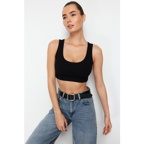 Trendyol Black Strap Crop Ribbed Flexible Knitted Undershirt Cene