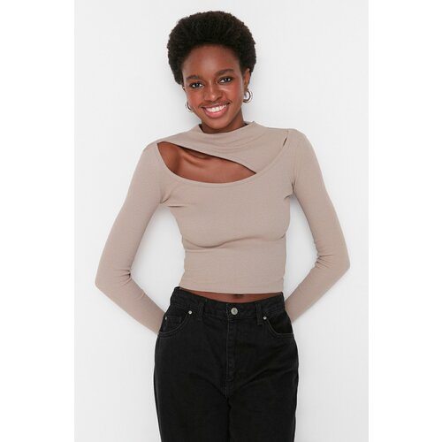 Trendyol Mink Turtleneck Cut Out Detailed Ribbed Knitted Blouse Cene