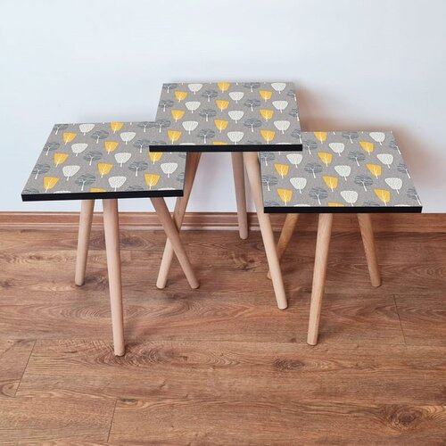 Hanah home 3Shp186 - grey greywhiteyellow nesting table (3 pieces) Cene