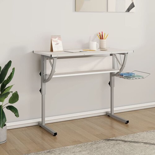 vidaXL Delovna miza bela in siva 110x53x(58-87) cm inžen. les in jeklo Cene