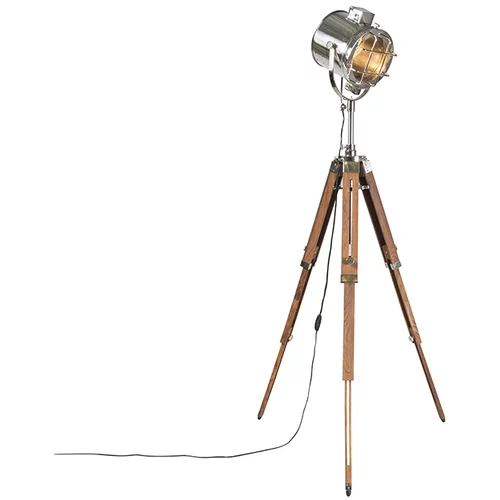 QAZQA Stoječa svetilka z lesenim stojalom in studijskim spotom - Tripod Shiny