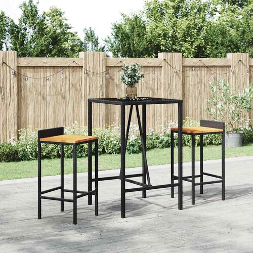  3-dijelni vrtni barski set crni od poliratana i drva bagrema Crna 70 cm table length Cijene