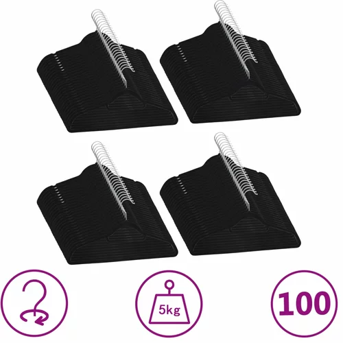 vidaXL 100-dijelni set vješalica za odjeću protuklizni crni baršunasti