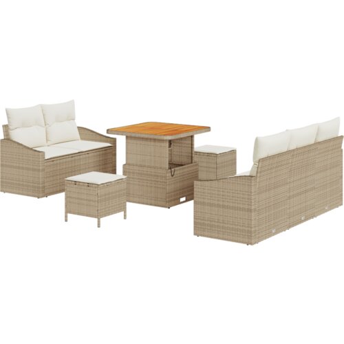 VidaXL 8-delni vrtna sofa set z blazinami Bež Poli ratan Akacija Slike