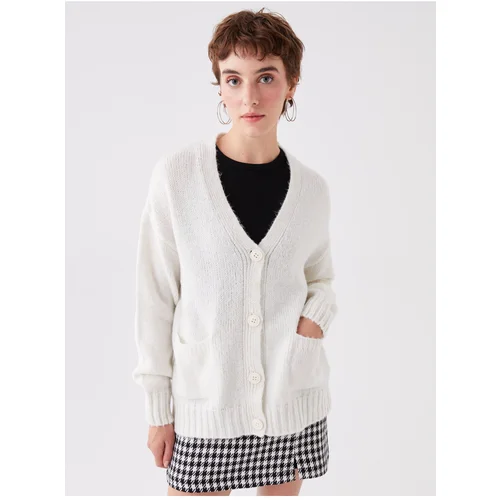 LC Waikiki Women's V-Neck Straight Long Sleeve Oversize Knitwear Cardigan