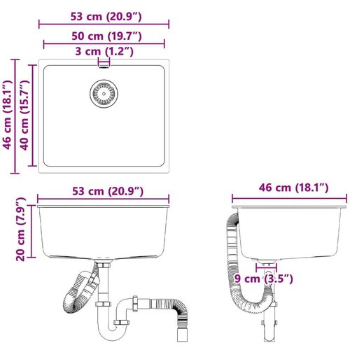  Lavabo - Umivaonik Crna 530 x 460 mm 80% kvarc i 20% smola Slike