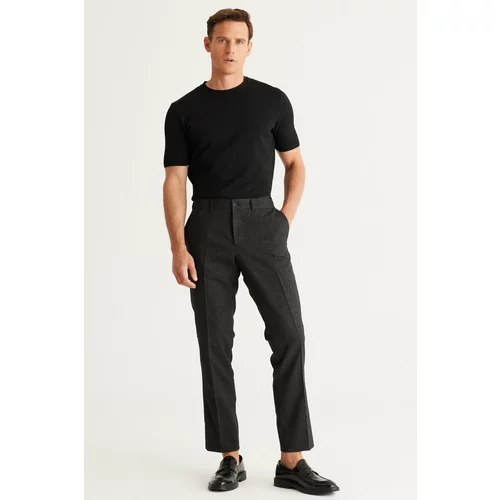 ALTINYILDIZ CLASSICS Men's Black Comfort Fit Relaxed Cut, Elastic Waist, Patterned Flexible Trousers.