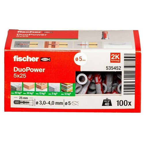 Fischer Duopower Nabor zidnih vložkov LD (Premer zidnega vložka: 5 mm, Dolžina zidnega vložka: 25 mm, Z robom, Primerno za: Vsi gradbeni materiali, 1 kos) Slike