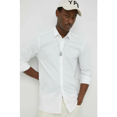 Bruuns Bazaar Bombažna srajca Pique Norman moška, bela barva