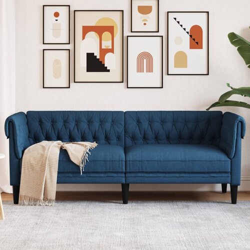 VidaXL Trosjed Chesterfield plavi od tkanine Slike