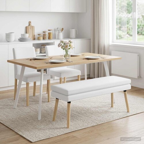  Klupa s dvostrukim slojem Bijela 110 x 40 x 47 cm Tkanina Slike