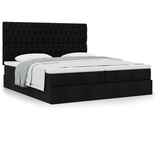  Otomanski okvir kreveta s madracima crni 200x200cm od tkanine Slike