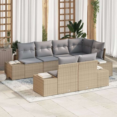  Set od 7 komada vrtnih sofa s jastučićima bež poli ratan Slike