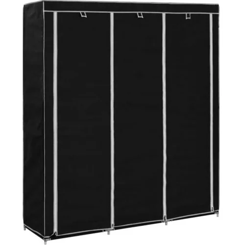  Garderobna omara s predelki in palicami črna 150x45x175cm blago