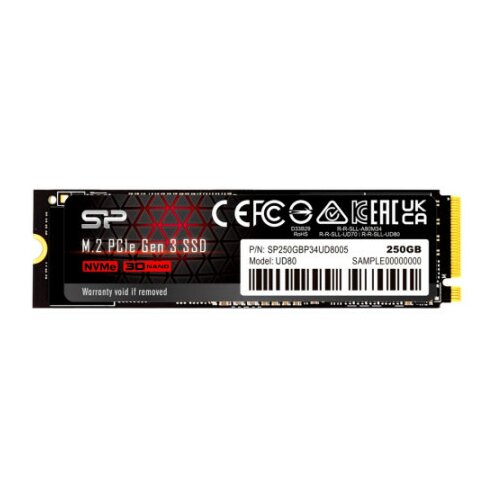 Silicon Power M.2 nvme 250GB ssd, UD80, pcie gen 3x4, 3D nand, read up to 3,400 mb/s, write up to 3,000 mb/s (single sided), 2280 ( SP250GBP Cene