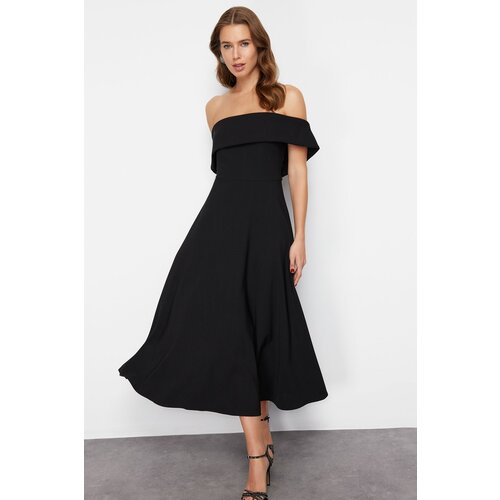 Trendyol Black Collar Detailed Waist Opening/Skater Woven Elegant Evening Dress Cene