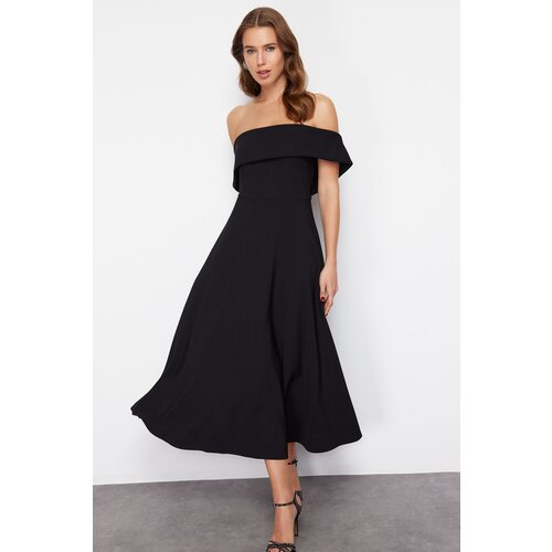 Trendyol Black Collar Detailed Waist Opening/Skater Woven Elegant Evening Dress Slike