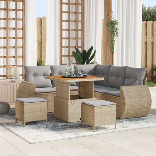8 komadni vrtni sofa set s jastučićima Bež poli ratan akacija Slike