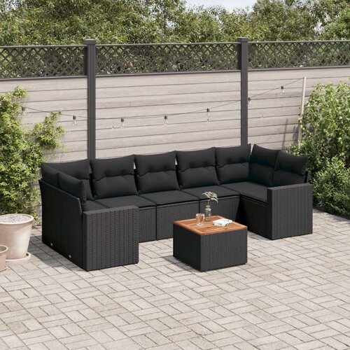 VidaXL 8-dijelni set vrtnih sofa od poliratana s jastucima crni Slike