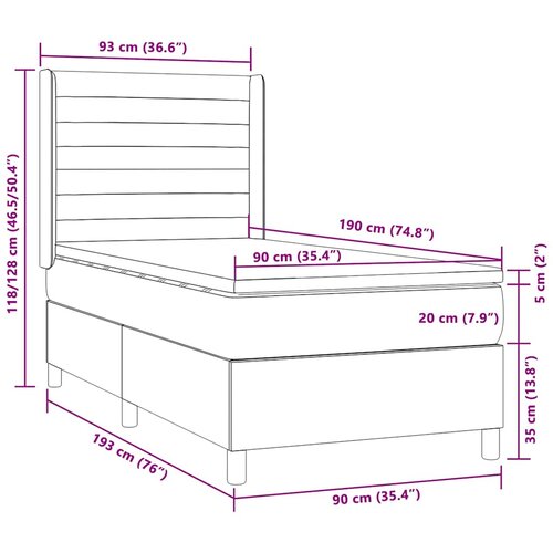  Krevet box spring s madracem LED smeđesivi 90x190 cm tkanina Slike