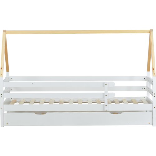Lumor Izvlečna postelja 90x200 cm z letvenim dnom - postelja v obliki hiške iz masivnega lesa - bela, (22155598) Cene