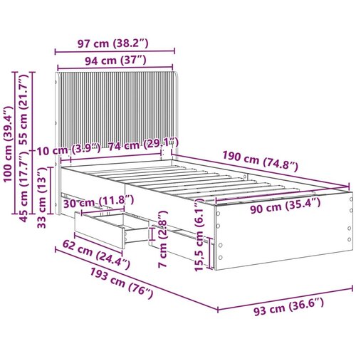  Okvir za krevet s pohranom i uzglavljem Betonska siva - Betonska siva 90 x 190 cm Slike