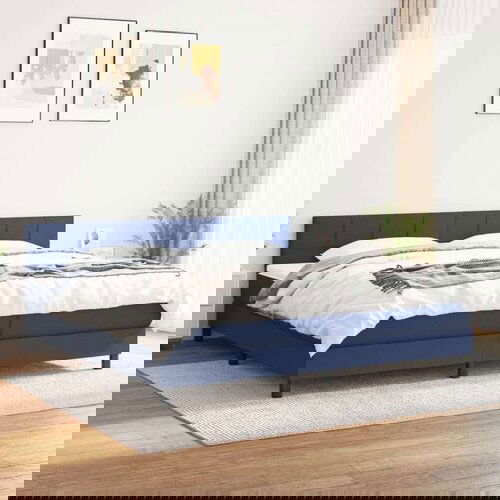 Krevet s oprugama i madracem plavi 200 x 200 cm od tkanine Slike