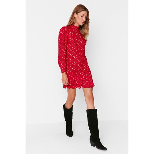Trendyol Red Balloon Sleeve Ruffle Dress Slike