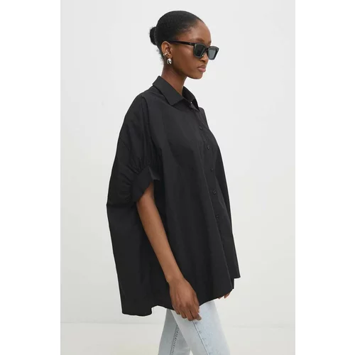Answear Lab Pamučna košulja za žene, boja: crna, relaxed, s klasičnim ovratnikom