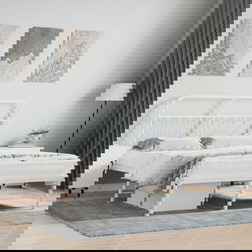 VidaXL Kovinski posteljni okvir z vzglavjem bel 140x200 cm Slike