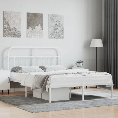 vidaXL Kovinski posteljni okvir z vzglavjem bel 140x200 cm
