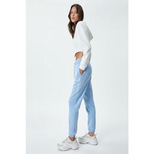 Koton Jogger Comfortable Cut Sweatpants with Pockets Print Detail Tie Waist Cotton Blend Blue Slike