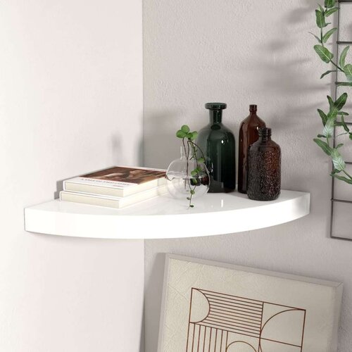 vidaXL plutajuća kutna polica visoki sjaj bijela 35 x 35 x 3,8 cm MDF Cene