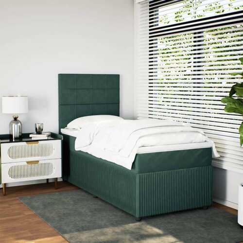 VidaXL Box spring krevet s madracem tamnozeleni 90x190 cm bar&amp;scaron;unasti Slike