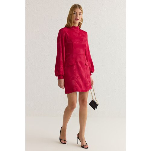 Trendyol Claret Red Animal A Cut Mini Woven Dress Slike