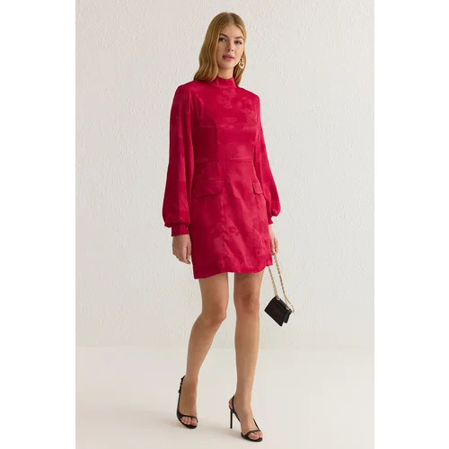 Trendyol Claret Red Animal A Cut Mini Woven Dress