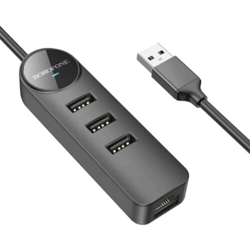  USB HUB + GLAN Ethernet Adapter BOROFONE DH6 Erudite 4-in-1, USB3.0x3 +RJ45 black Cijene