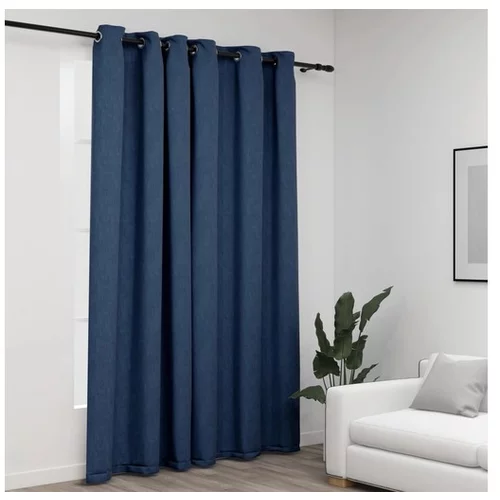  Zatemnitvena zavesa z obročki videz platna modra 290x245 cm