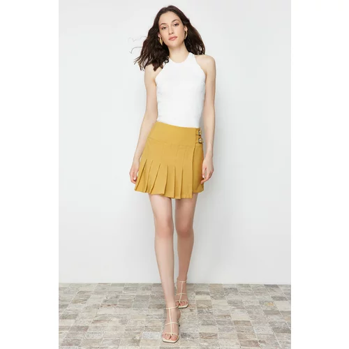 Trendyol Camel Buckle Detailed Pleated Woven Shorts Skirt