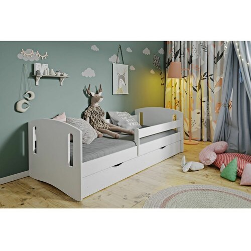 Classic drveni dečiji krevet 2 sa fiokom - beli - 160x80 cm Slike