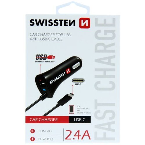 Swissten punjač za auto, 1xUSB-C, 1xUSB + USB-C kabel Slike