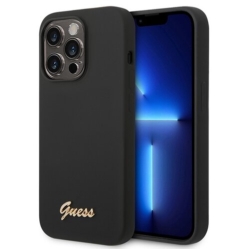Guess SILIKONSKI OVITEK HARD CASE ZA IPHONE 14 PRO 6.1 ČRNO ZLAT LOGO, (21834345) Slike