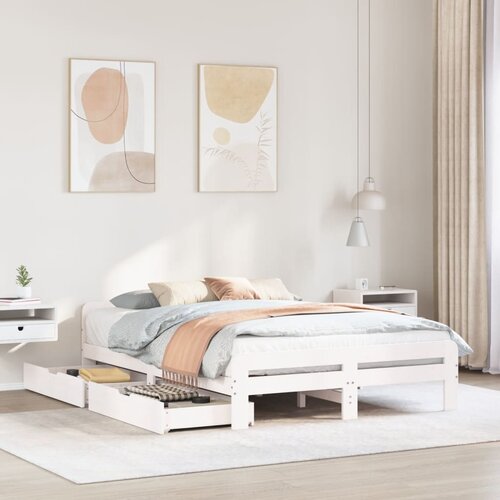 vidaXL Posteljni okvir brez vzmetnice bel 160x200 cm trdna borovina Cene