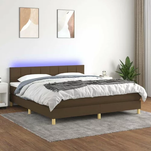  Box spring postelja z vzmetnico LED temno rjava 180x200cm blago, (20901734)