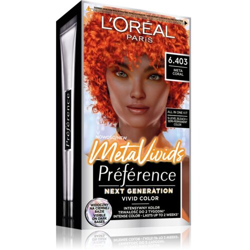L&amp;acute;Or&amp;eacute;al Paris Pr&amp;eacute;f&amp;eacute;rence Meta Vivids semi permanentna barva za lase odtenek 6.403 CORAL 1 kos Slike
