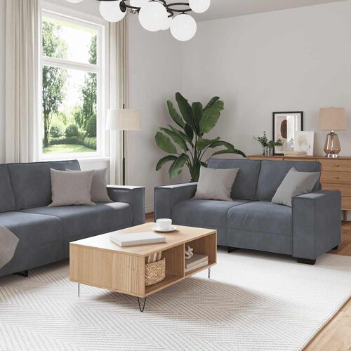  3-dijelni set sofa s jastucima, tamno sivi baršun Cene