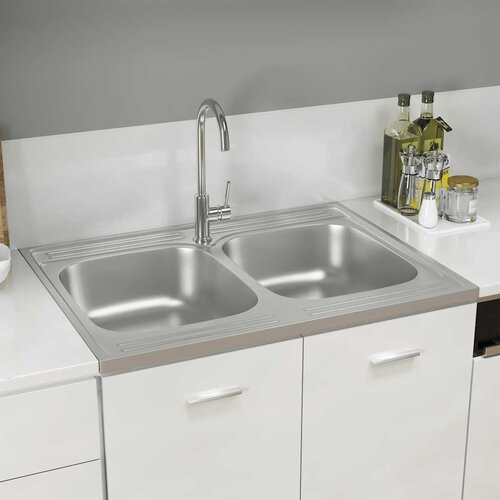  Kuhinjski sudoper s dva korita srebrni 800x600x155 mm čelični Cijene