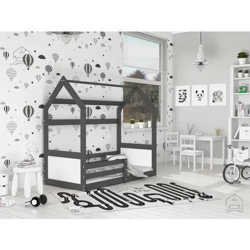 AJK Meble Otroška postelja Domek Miki 80x160 cm - grafit-bela