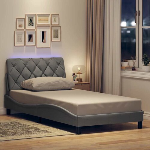 VidaXL Posteljni okvir z LED brez vzmetnice svetlo siv 100x200cm blago Slike